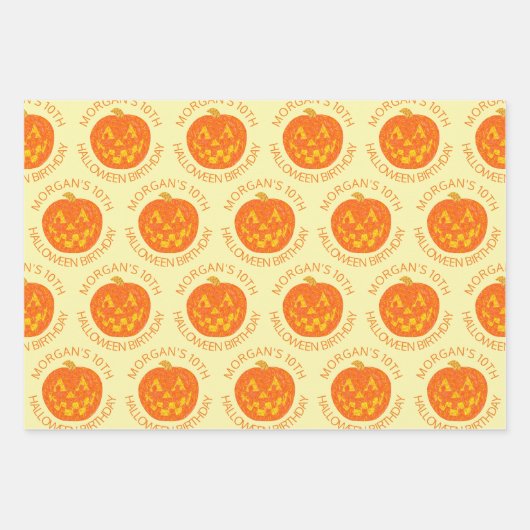 ハロウィーンのカボチャのちょうちんすてきキュート誕生日テーマハロウィーン ラッピングペーパーシート (正面)