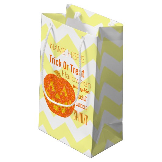 ハロウィーンのカボチャのちょうちんすてきハローウィンパーティシェブロン スモールペーパーバッグ (裏面アングル)