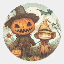 ハロウィーンのカボチャのちょうちんとかかし ラウンドシール