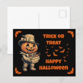 ハロウィーンのカボチャのちょうちんとキャンディ ポストカード