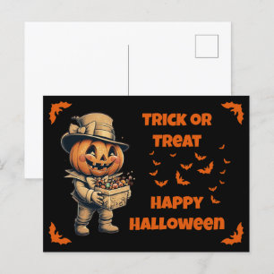 ハロウィーンのカボチャのちょうちんとキャンディ ポストカード