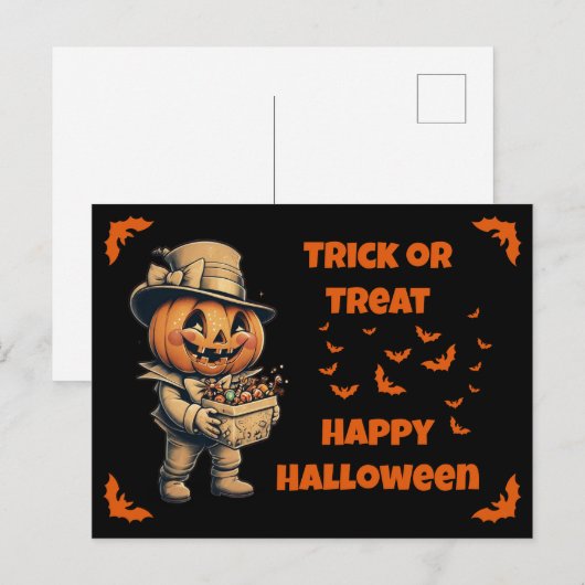 ハロウィーンのカボチャのちょうちんとキャンディ ポストカード (正面/裏面)