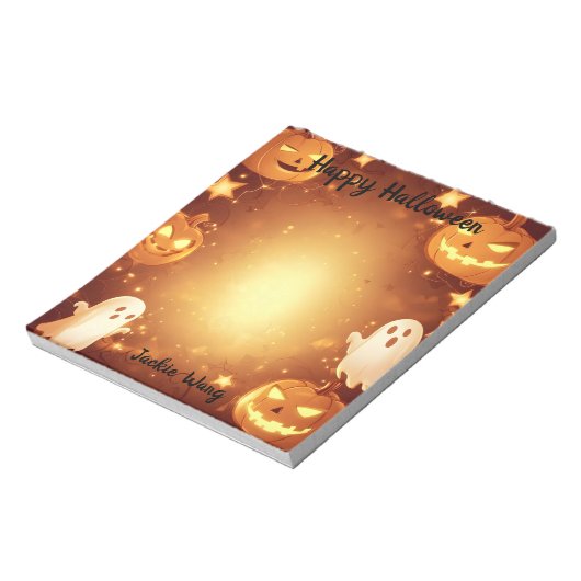 ハロウィーンのカボチャのちょうちんと幽霊 ノートパッド (回転)