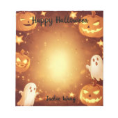 ハロウィーンのカボチャのちょうちんと幽霊 ノートパッド (正面)