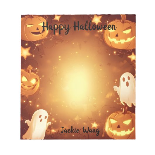 ハロウィーンのカボチャのちょうちんと幽霊 ノートパッド (正面)