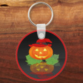 ハロウィーンのカボチャのちょうちんと彼の反射 –  キーホルダー (正面)
