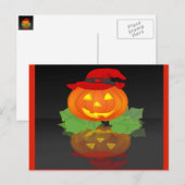 ハロウィーンのカボチャのちょうちんと彼の反射 –  シーズンポストカード (正面/裏面)