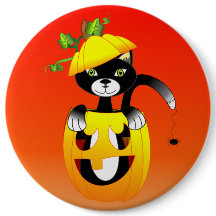 ハロウィーンのカボチャのちょうちんと黒猫