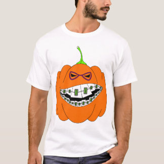 ハロウィーンのカボチャのちょうちんの支柱の歯科矯正学のギークのおたくガラス Tシャツ