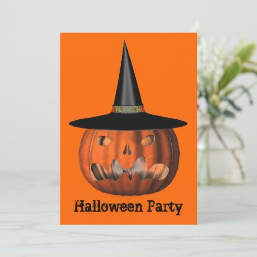 ハロウィーンのカボチャのちょうちんウィッチハッハロウィーン招待状 招待状 (スタンド正面)