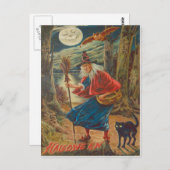 ハロウィーンのカボチャのちょうちんウィッチブラックキャットこうもりムーン ポストカード (正面/裏面)