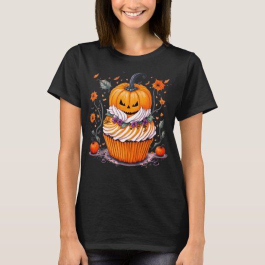 ハロウィーンのカボチャのちょうちんウォーターカラーカボチャ季節限定 Tシャツ (正面)