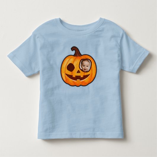 ハロウィーンのカボチャのちょうちんカスタムフォトカボチャかわいい トドラーTシャツ (正面)