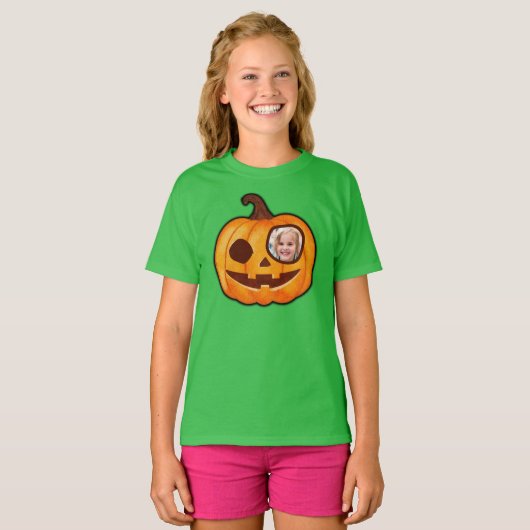 ハロウィーンのカボチャのちょうちんカスタムフォトカボチャかわいい Tシャツ (正面フル)