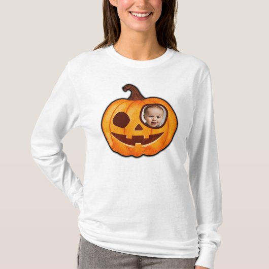 ハロウィーンのカボチャのちょうちんカスタムフォトカボチャかわいい Tシャツ (正面)