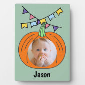 ハロウィーンのカボチャのちょうちんカボチャのオレンジのハロウィーン名の写真 フォトプラーク (正面)