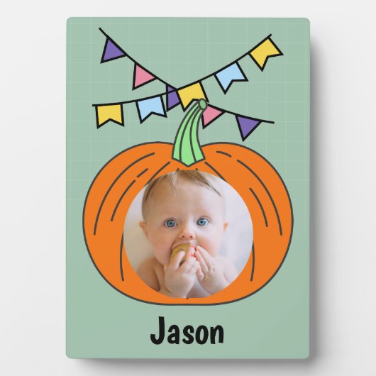 ハロウィーンのカボチャのちょうちんカボチャのオレンジのハロウィーン名の写真 フォトプラーク (正面)