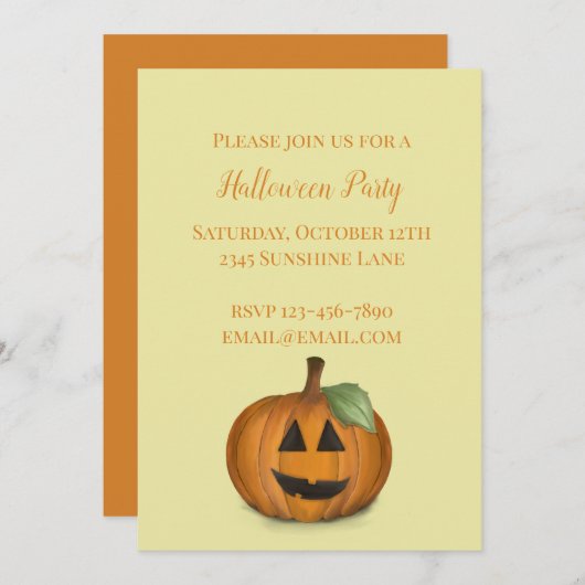 ハロウィーンのカボチャのちょうちんカボチャのパッチ発表 案内状 (正面/裏面)