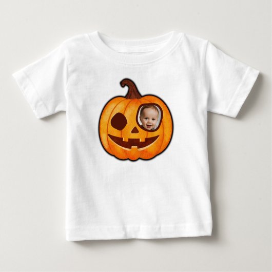 ハロウィーンのカボチャのちょうちんカボチャのモンスターは自分の写真を追加 ベビーTシャツ (正面)