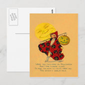 ハロウィーンのカボチャのちょうちんカボチャの男の月の女の子 ポストカード (正面/裏面)