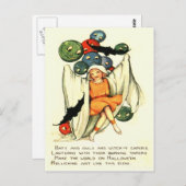 ハロウィーンのカボチャのちょうちんカボチャ幽霊ガール ポストカード (正面/裏面)