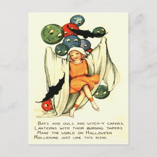 ハロウィーンのカボチャのちょうちんカボチャ幽霊ガール ポストカード (正面)