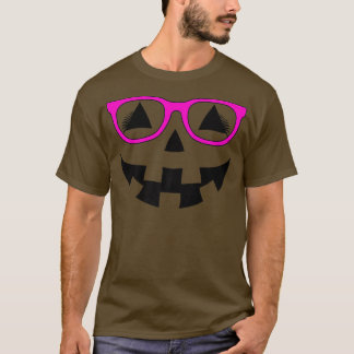 ハロウィーンのカボチャのちょうちんカボチャ顔ピンクグラスラッシュハ Tシャツ