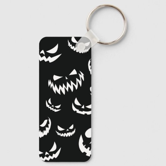 ハロウィーンのカボチャのちょうちんカボチャ顔ブラックアンドホワイト キーホルダー (裏面)
