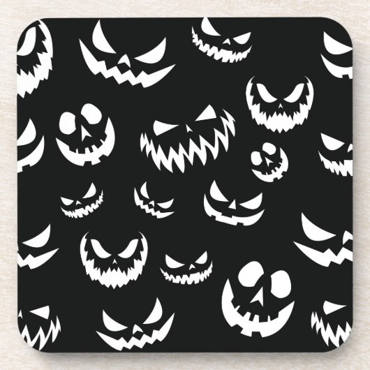 ハロウィーンのカボチャのちょうちんカボチャ顔ブラックアンドホワイト コースター (正面)