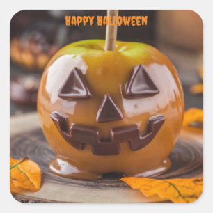 ハロウィーンのカボチャのちょうちんカーメルアップルハッピーハローウィン スクエアシール