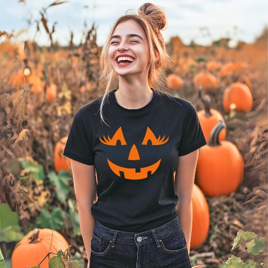ハロウィーンのカボチャのちょうちんガーリーパンプキン顔ハロウィーン Tシャツ