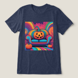 ハロウィーンのカボチャのちょうちんサイケデリックソファTシャツ トライブレンドＴシャツ