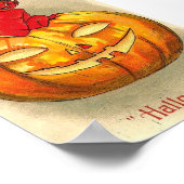 ハロウィーンのカボチャのちょうちんデビルヴィンテージハロウィンアートプリント ポスター (角)