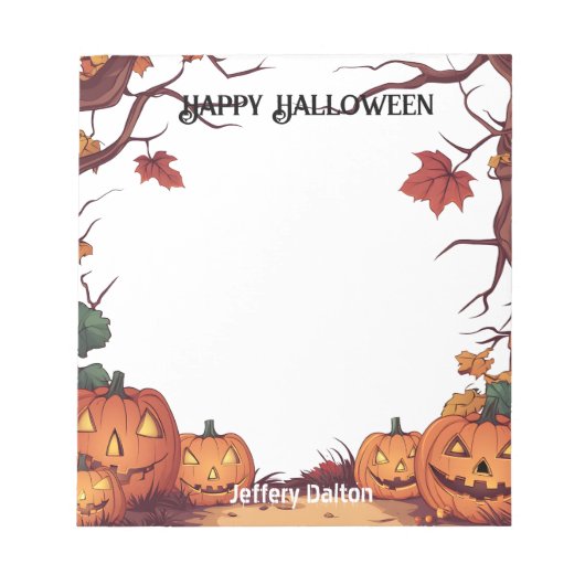 ハロウィーンのカボチャのちょうちんハッピーハローウィン ノートパッド (正面)