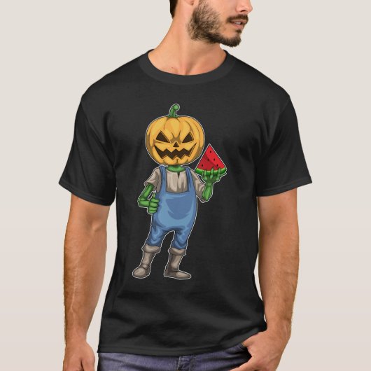 ハロウィーンのカボチャのちょうちんハロウィンスイカ Tシャツ (正面)