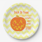 ハロウィーンのカボチャのちょうちんハロウィーンシェブロンパンプキンパーティー ペーパープレート (正面)