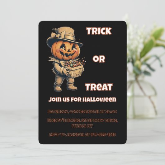 ハロウィーンのカボチャのちょうちんハローウィンパーティ 招待状 (スタンド正面)