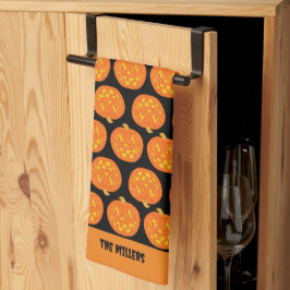 ハロウィーンのカボチャのちょうちんパターすてきンかわいい黒ハロウィーン キッチンタオル