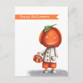 ハロウィーンのカボチャのちょうちんパンプキンヘッドボーイハッピーハローウィン ポストカード (正面)