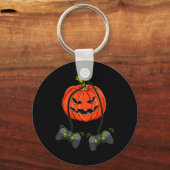 ハロウィーンのカボチャのちょうちんビデオゲーマーコントローラハロウィーンB キーホルダー (正面)