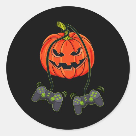 ハロウィーンのカボチャのちょうちんビデオゲーマーコントローラハロウィーンB ラウンドシール (正面)