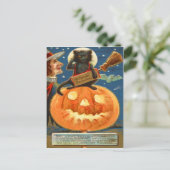ハロウィーンのカボチャのちょうちんブラックキャットウィッチこうもり ポストカード (スタンド正面)