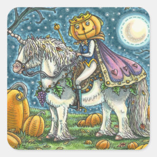 ハロウィーンのカボチャのちょうちんプリンスオンザーズ魔法ユニコーンポニー スクエアシール