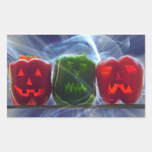 ハロウィーンのカボチャのちょうちんベルペッパー 長方形シール (正面)