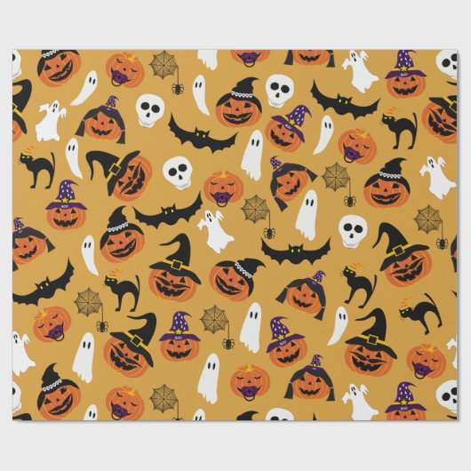 ハロウィーンのカボチャのちょうちん家紋様 ラッピングペーパー (フラット)