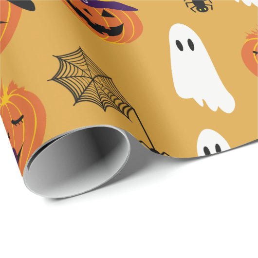 ハロウィーンのカボチャのちょうちん家紋様 ラッピングペーパー (ロールコーナー)