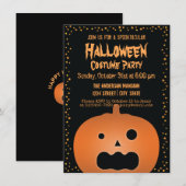 ハロウィーンのカボチャのちょうちん幽霊のよく出るパンプキンハローウィンパーティ 招待状 (正面/裏面)