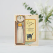 ハロウィーンのカボチャのちょうちん幽霊ブラックキャット祖父クロック ポストカード (スタンド正面)