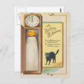 ハロウィーンのカボチャのちょうちん幽霊ブラックキャット祖父クロック ポストカード (正面/裏面)