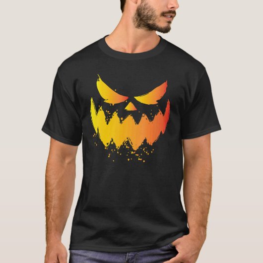 ハロウィーンのカボチャのちょうちん怖い彫りカボチャ顔ハロウィン Tシャツ (正面)